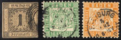 .gestempelt - Sammlung BADEN Ausg. 1851/68 - u.a. Nr. 1, - Briefmarken