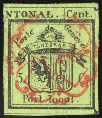 .gestempelt - Schweiz - Kanton Genf Nr.1 HR - Rechte Hälfte Doppelgenf, - Stamps