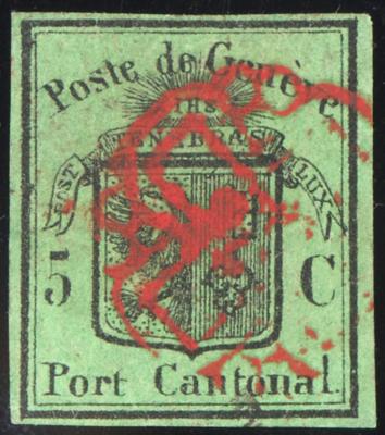 .gestempelt - Schweiz - Kanton Genf Nr.5 - (Gr. Adler dunkelgrün) farbfrisch, - Stamps
