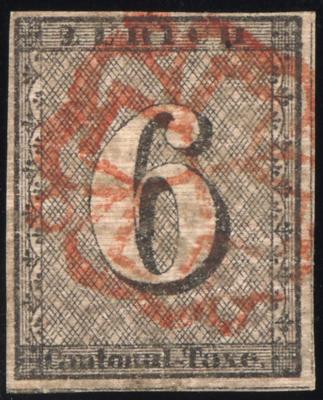 .gestempelt - Schweiz - Kanton Zürich Nr. 2 II - Zürich 6 Type III -waagr. Linien gut sichtbar, - Stamps