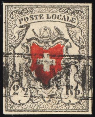 .gestempelt - Schweiz Nr.6 Ia ("POSTE LOCALE" mit Kreuzeinfassung) -Type 21 allseits vollrandiges Prachtstück, - Francobolli