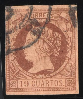 .gestempelt - Spanien Nr. 46 (19 Cuartos) li. eng- bis lupenrandig sonst vollrandiges schönes Stück, - Briefmarken