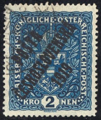 .gestempelt - Tschechosl. Nr. 51I (2 Kronen dkl. blau - Bildgröße 25 x 30 mm) m. Gefl..-Stpl., - Známky