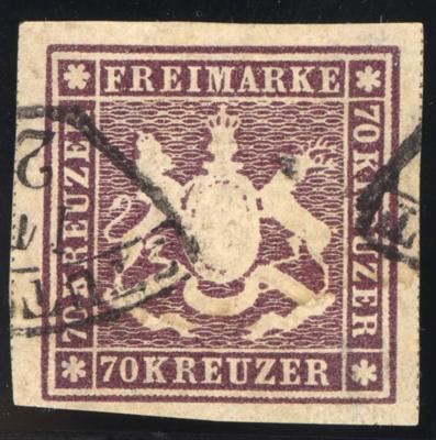 .gestempelt - Württemberg Nr. 42 b (70 Kreuzer) breitrandiges Prachtstück, - Briefmarken