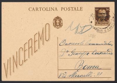 Poststück - D. Bes. WK II - Zara - Ganzsachen - Postkarte Nr. P1 bedarfsmäßig verwendet nach Rom, - Francobolli