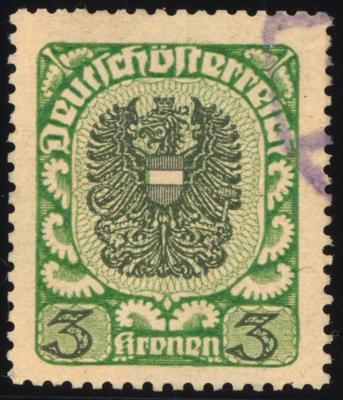 .gestempelt - Österr. Nr. 316yb (3 Kronen Wappenzeichnung 1920/21DUNKELGRÜN/SCHWARZGRÜN auf DICKEM PAPIER), - Stamps