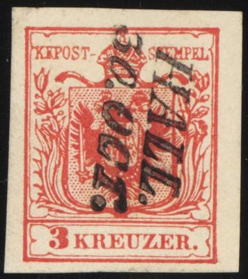 .gestempelt - Österr. Nr. 3M Type IIIa TIEFKARMIN mit voll sitzendem Kursivstempel "HALL 30. OCT.", - Briefmarken