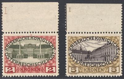 ** - Österr Nr. 154/155 (2 und 5 Kr. 1908) mit Plattennummer I, - Briefmarken