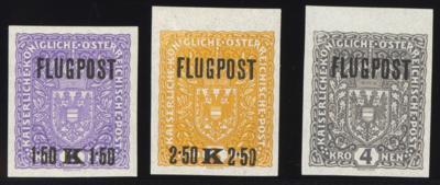 ** - Österr. Nr. 225xU/227xU (Flugpostmarken 1918 auf hellgrauem Papier UNGEZÄHNT), - Briefmarken