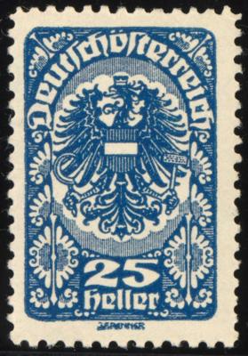 ** - Österr. Nr. 265c /25 Heller Wappenadler 1919/20 in TIEFBLAU), - Briefmarken