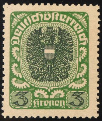 * - Österr. Nr. 316yb (3 Kr. Wappenzeichnung 1920/21 in DUNKELGRÜN/SCHWARZGRÜN auf DICKEM grauen Papier), - Briefmarken