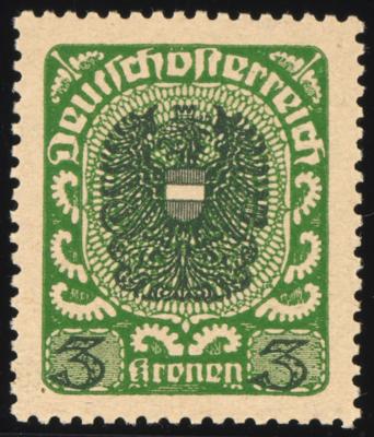 ** - Österr. Nr. 316yb (3 Kronen Wappenzeichnung 1920/21DUNKELGRÜN/SCHWARZGRÜN auf DICKEM PAPIER), - Známky