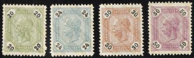 ** - Österr. Nr. 63PII/66PII (20Kr/50Kr der Freimarkenausg.1891/96   MIT LACKSTREIFEN - PROBEAUFDRUCKEN), - Briefmarken