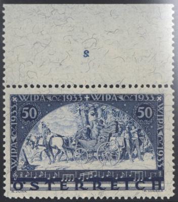 ** - WIPA Faser vom Bogenoberrand mit Plattennummer "2", - Briefmarken