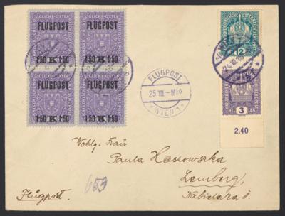 Poststück - Flieger - Kurierlinie Wien - Lemberg, Nr. 225 x im Viererblock - Briefmarken