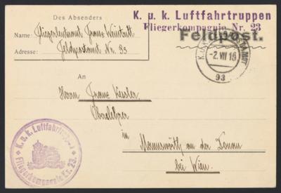 Poststück - Österr. Feldpost WK I - Partie Feldpost von Fliegerkompagien, - Briefmarken