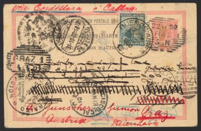 Poststück - Österr. Monarchie 10 Heller Ganzsachen - Postkarte im Türbogenmuster aus Graz vom 22.11. 1900 über Gibraltar, - Francobolli