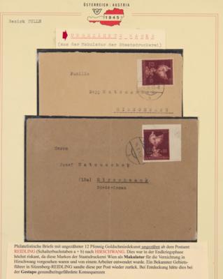 Poststück - Ostmark Feber/März 1945 2 Briefe frankiert mit ungezähnter Goldschmiedekunst in Reidling nach Hirschwang, - Briefmarken