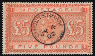 .gestempelt - Großbrit. Nr. 66x (5 Pfund 1882) mit zentrisch sitzendem Stempel "CHELTENHAM/JY 4/02", - Briefmarken
