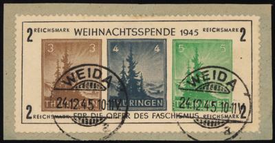 Briefstück - Sowjetisch Zone - Thüringen Block Nr. 1y (Weihnachtsspende 1945) mit Entwertung "WEIDA a 24.12.45.10-11V.", - Stamps and postcards