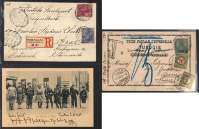 Poststück/Briefstück - Partie Poststücke D. Auslandspostämter u.a. mit rekommandierter Karte von Peking nach GRAZ aus 1901, - Briefmarken