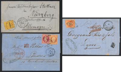 Poststück - Interess. Partie französische Post in d. Levante ab 1854 nach Frankreich, - Briefmarken