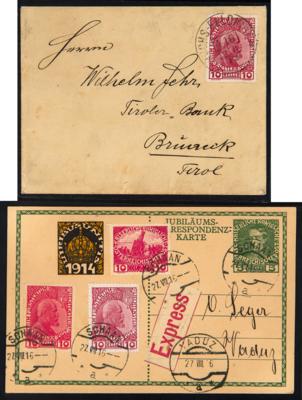 Poststück - Kl. Partie Poststücke Liechtenstein aus 1912/20 mit Rekopost, - Briefmarken