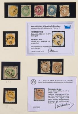 .gestempelt/Briefstück/Poststück - Sammlung Österr. Ausg. 1863 mit Farbnuancen, - Briefmarken