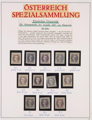 */(*)/gestempelt/Briefstück - Reichh. Spezialsammlung   ANK Nr. 42 (Zeitungsmarke 1867) mit Typisierungen, - Stamps and postcards