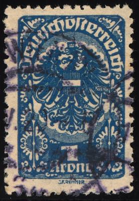 .gestempelt - Österr. Nr. 274xc (1 Krone Wappen Freimarkenausg. 1919/20 in TIEFBLAU), - Známky a pohlednice