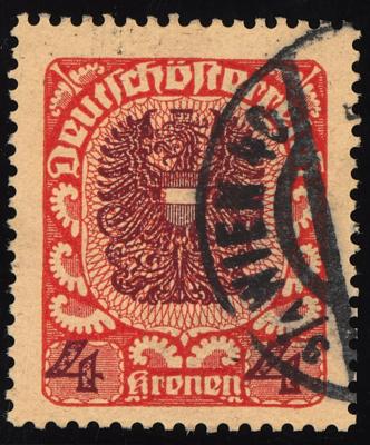 .gestempelt - Österr. Nr. 317yb (4 Kr. Wappen 1920/21 in DUNKELZINNOBERROT/SCHWARZLILA auf dickem Papier), - Známky a pohlednice