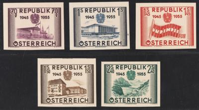 ** - Österr. Michel Nr. 1012 U/1016 U (10 Jahre Rep.) ungezähnt postfr. mit Fotoattest Soecknick, - Stamps and postcards