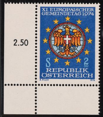 ** - Österr. Nr. (15) (nicht verausgabte Gemeindetagsmarke 1974) von der linken unteren Bogenecke, - Známky a pohlednice
