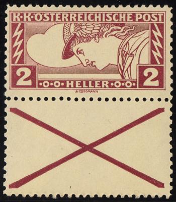 ** - Österr. Nr. 219 D K (2 Heller Eilmarke 1917 mit anhängendem Andreaskreuz in Zhng. L 12 1/2 : 11 1/2), - Stamps and postcards