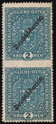 ** - Österr. Nr. 243 Aa UMw (2 Kr. Freimarken Wappenzeichnung mit Aufdruck 1919 IM SENKRECHTEN PAAR   MITTE UNGEZÄHNT), - Stamps and postcards