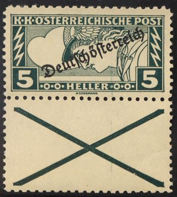 ** - Österr. Nr. 253 C Kr (5 Heller Merkurkopf 1919 in Lz 11 1/2 : 12 1/2 mit anhängendem Andreaskreuz), - Briefmarken