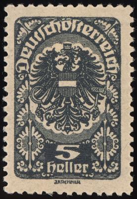 ** - Österr. Nr. 257xc (5 Heller Freimarke "Wappen" in GRAUSCHWARZER Farbnuance), - Briefmarken