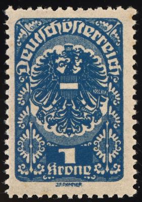 ** - Österr. Nr. 274c (1 Krone Wappen Freimarkenausg. 1919/20 in TIEFBLAU), - Francobolli e cartoline