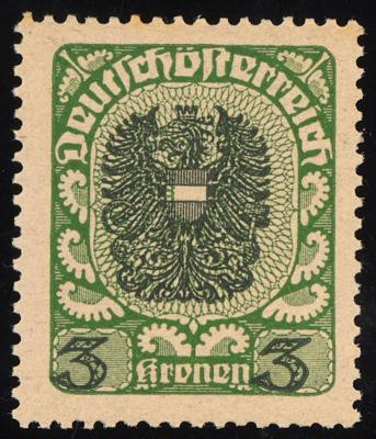 ** - Österr. Nr. 316yb (3 Kr. Wappen 1920/21 in DUNKELGRÜN/SCHWARZGRÜN auf dickem Papier), - Stamps and postcards