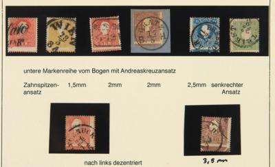 Briefstück/gestempelt - Österr. Ausg. 1858 type II - Partie Andreaskreuzansätze u.a. die 10 Kr. mit 3,5 mm Ansatz, - Briefmarken