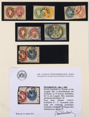 Briefstück - Österr. -Kl. Partie Mischfrankaturen Ausg. 1863 mit 1860/61, - Francobolli e cartoline