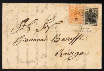 Poststück - Lombardei Nr. 1 H orange +2H Prachtfrankatur auf Poststück ab Badia nach Rovigo, - Francobolli e cartoline