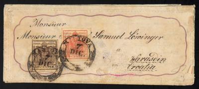 Poststück - Lombardei Nr. 3H + 4H auf kleinem Zierkuvert mit Inhalt von Mantua nach Warasdin aus 1851, - Francobolli e cartoline