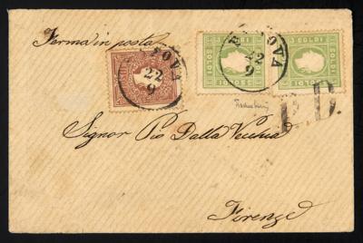 Poststück - Lombardei Nr. 8 (2) + 10II mit Entwertung "PADOVA 22/9"auf kleinem Kuvert nach Firenze aus 1862, - Francobolli e cartoline