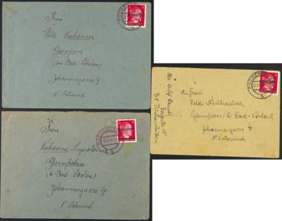 Poststück - Österr. 1945 - Scheibbser Aushilfsausgabe - Kl. Partie Bedarfspost ab Puchenstuben nach Gainfarn, - Stamps and postcards
