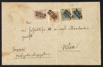 Poststück - Österr. Ausg. 1850 - Nr. 4H (2) + 5H im waagrechten Paar auf kompletter Faltbriefhülle von Melk nach Wien, - Známky a pohlednice