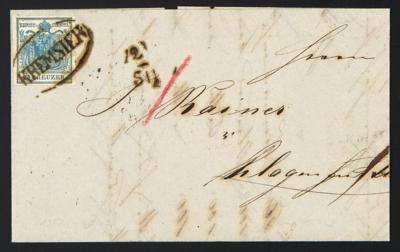 Poststück - Österr. Ausg. 1850 - Nr. 5HI mit Ovalstempel von KREMSIER auf kompl. Faltbrief nach Klagenfurt aus 1851, - Francobolli e cartoline