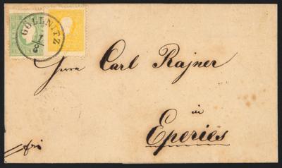 Poststück - Österr. Ausg. 1858 - Nr. 10 II + 12a auf kompl. Faltbriefhülle von GÖLLNITZ nach Eperies aus 1861, - Francobolli e cartoline