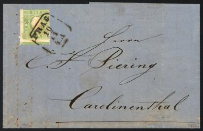 Poststück - Österr. Ausg. 1858 - Nr. 12a auf fast kompl. Faltbriefhülle von Prag aus 1860, - Francobolli e cartoline