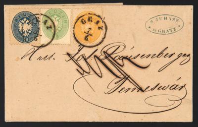 Poststück - Österr. Ausg. 1863 + 1863/64 - Nr. 25 + 30 + 33 als - Stamps and postcards